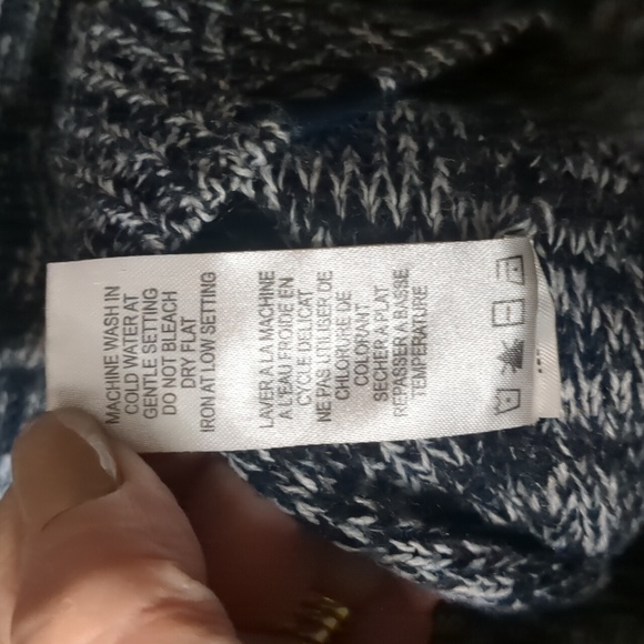 BURNSIDE* heathered knit navywhite long sleeve kanga pkt hoodie knit cuffs/waist - Picture 11 of 13